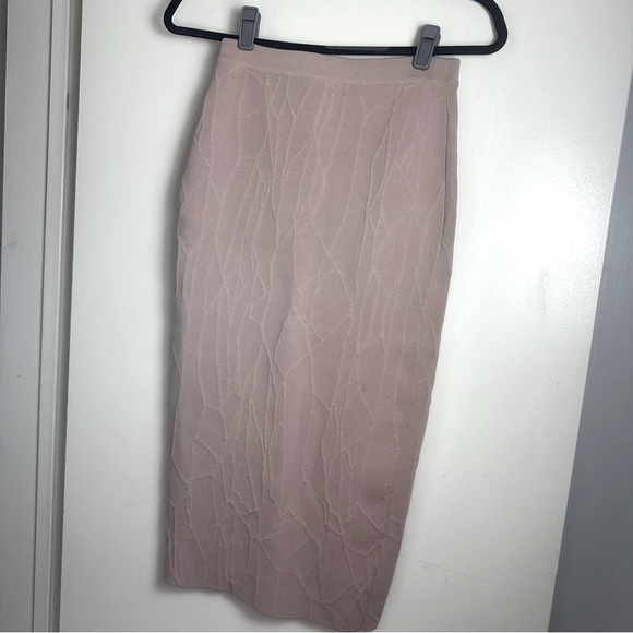 Jonathan Simkhai Blush Pink Stretch Knit Intarsia Textured Bodycon Midi Skirt XS - Picture 7 of 16